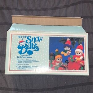 Vintage, Rare Find, Set of 3 Snow Bells Porcelain Bell Ornaments